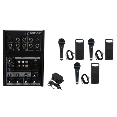 Mackie Mix5 Compact 5-Channel PA Mixer+(3) Microphones+(3) XLR