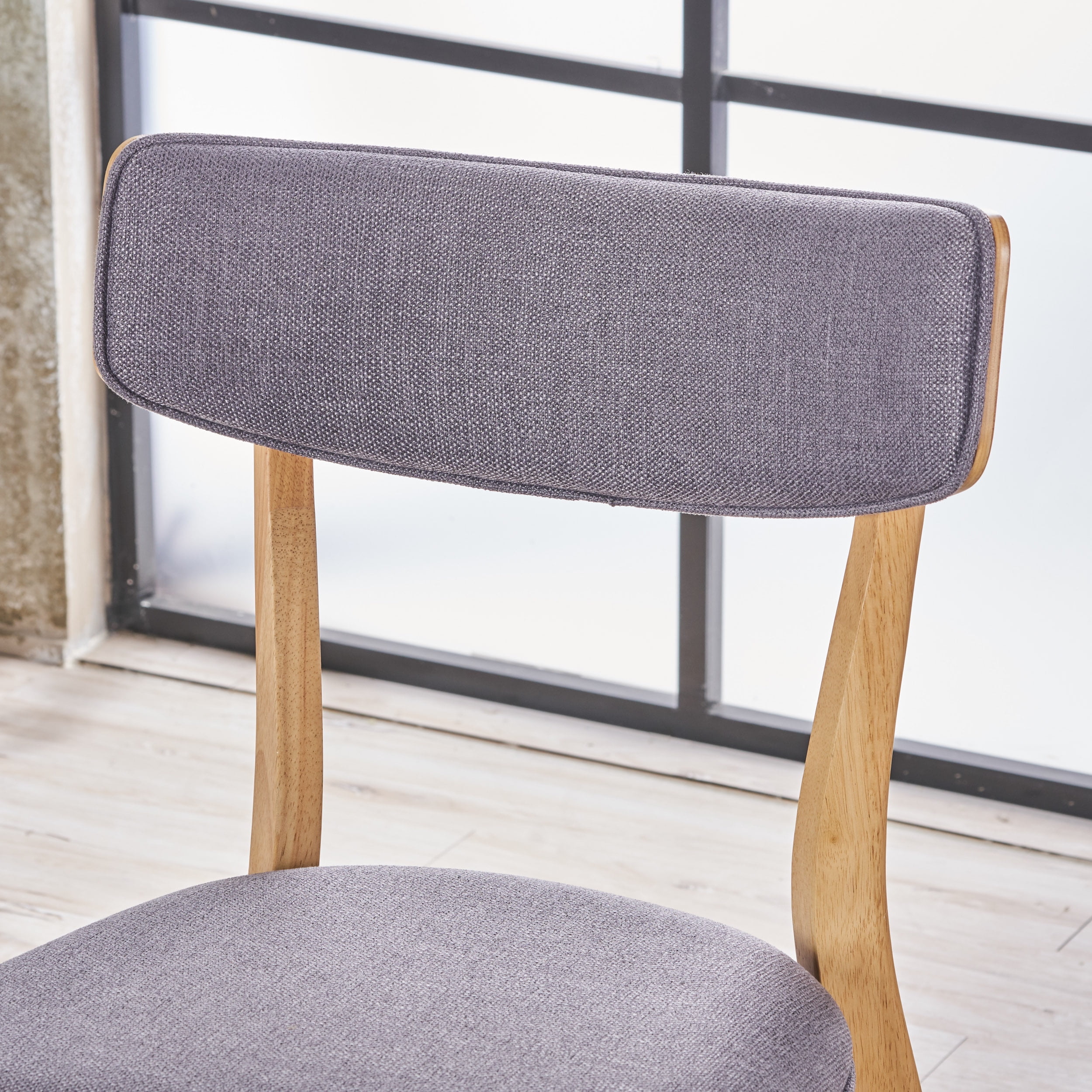 Noble House Sadie Modern Fabric Dining Chairs, Set of 2, Dark Grey, Natural Oak