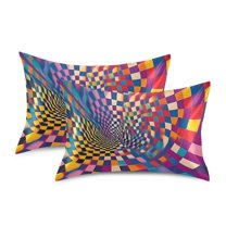 Yayeee Pillowcase Standard Size Set of 2 Satin Wrinkle Resistant Pillow Case, Colorful Wavy Plaid