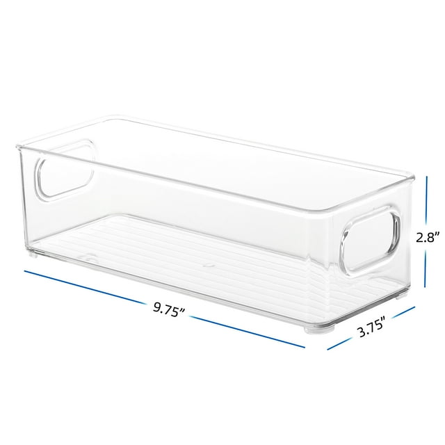 StorageBud 4 Pack Clear Plastic Bathroom Vanity Storage Bin with Handles - Container Organizer for Soaps, Shampoos, Conditioners, Cosmetics, Hand Towels, Hair Brush, Body Spray, Lotion & More