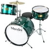 Mendini by Cecilio 16" Child 3-Piece Kids, Junior Drum Set with Adjustable Throne, Cymbal, Pedal & Drumsticks, Metallic Green