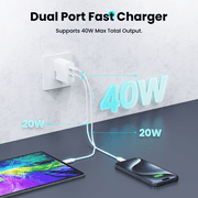 Topadre 2PC 40W GaN Dual USB-C Ports Fast Charger with Indicator Light for iPhone/Samsung Series