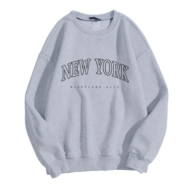 Chandails pour Femmes Basiques Automne Long Tee Graphique Col Rond Manches Longues Chandail Chandail en Molleton avec Imprimé Drapeau Usa Sport Femme Gris TTG