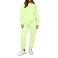 thumbnail image 2 of Women's 2 Piece Solid Color Casual Sportswear Long Pants Set Coordinated Comfort Outfit for Running Errands and Relaxing - Fluorescent Green L, 2 of 4