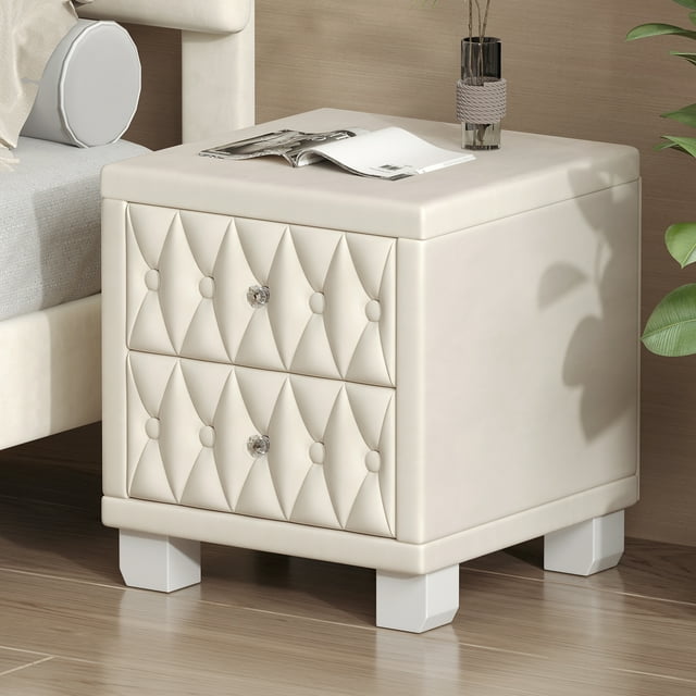 Noble House Elegant Velvet Nightstand,Beige