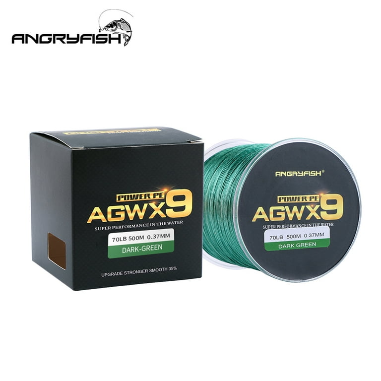 ANGRYFISH Diominate X9 PE Line 9 Strands Weaves Braided 500m/547yds Super  Strong Fishing Line 15LB-100LB Dark Green 