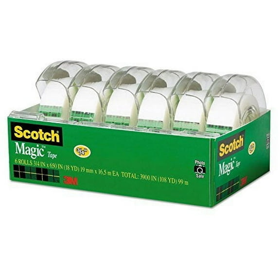 Scotch 6122 Magic Tape & Refillable Dispenser, 3/4-Inch x 650-Inch, 1-Inch Core, Clear, 6/Pack