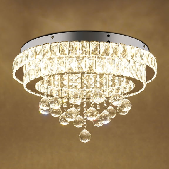 Crystal Ceiling Light, Modern Ceiling Light with Remote Control Silver 50*25cm