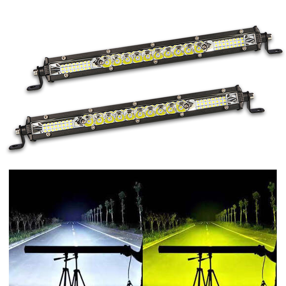 Pair Of 12" 72W LED Light Bars - 6000K White, 12V, For Jeep, SUV, Truck, Off-Road