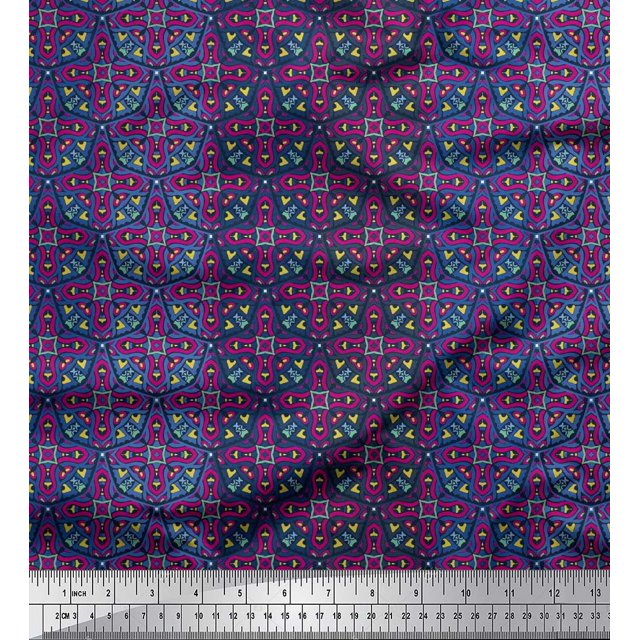 Soimoi polyester Crepe Fabric Stripe & Moroccan Kaleidoscope Printed Fabric 1 Yard 42 Inch Wide