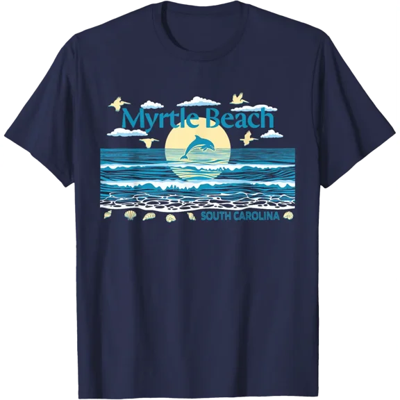 Myrtle Beach Sc Dolphin Pelican Waves Beach Vacation T-Shirt