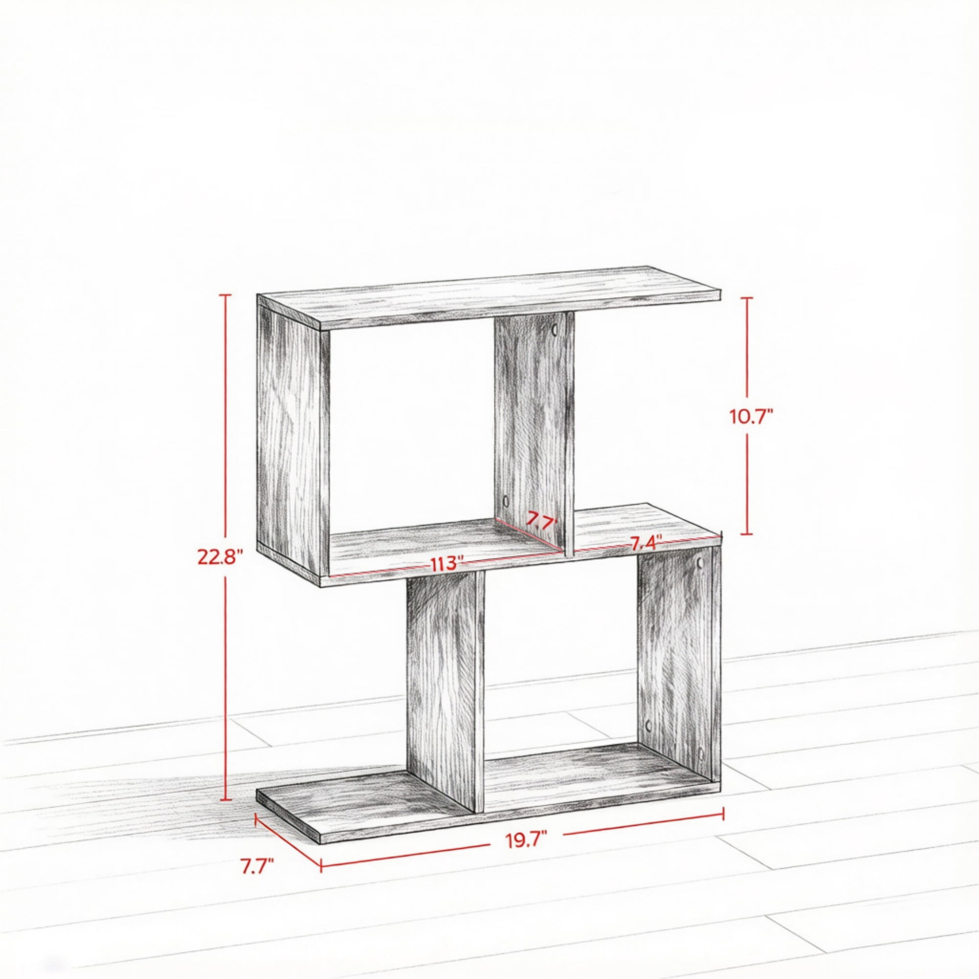 3-Tier S-Shape Side Table with Open Compartments for Narrow Spaces