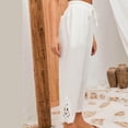 thumbnail image 4 of Women Casual Elastic Waist Linen Crop Pants Wide Leg Loose Side Lace Palazzo Pants with Pockets Summer Beach Gauze Trousers, 4 of 7