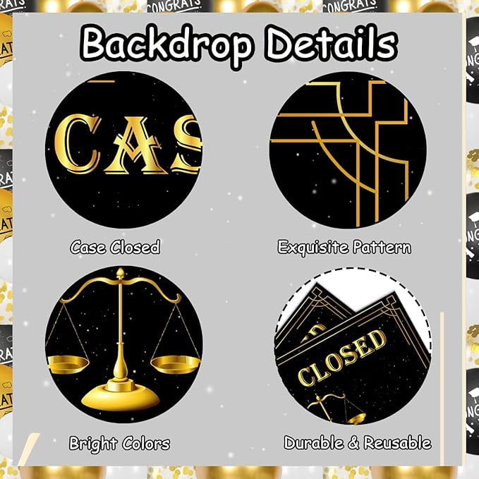 Case Closed Party Decorations, Class of 2026 Law School Graduation Party Decor, Congrats Lawyer Gard Backdrop, Black Gold Balloon Garland Arch Kit for Future Lawyer Graduation Party Supplies