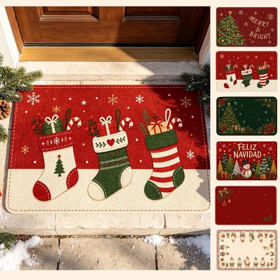 Dmlowu Christmas Door Mat Outdoor Indoor, Non-Slip Flannel Rugs for Bathroom Bedroom Entryway, Outdoor Christmas Decorations