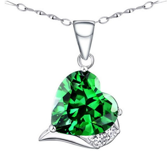 6.06 Carat TCW Heart Cut Gemstone Created Emerald 925 Sterling Silver Necklace Pendant with free 18 Chain