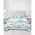 thumbnail image 2 of Quilts Queen Size Bedding Set, Teal Green Coastal Starfish Reversible Summer Quilt 3 Pieces, Summer Conch Sea Fish Stripes Lightweight Bedspreads Coverlets with 2 Pillow Shams for All Seasons, 2 of 5