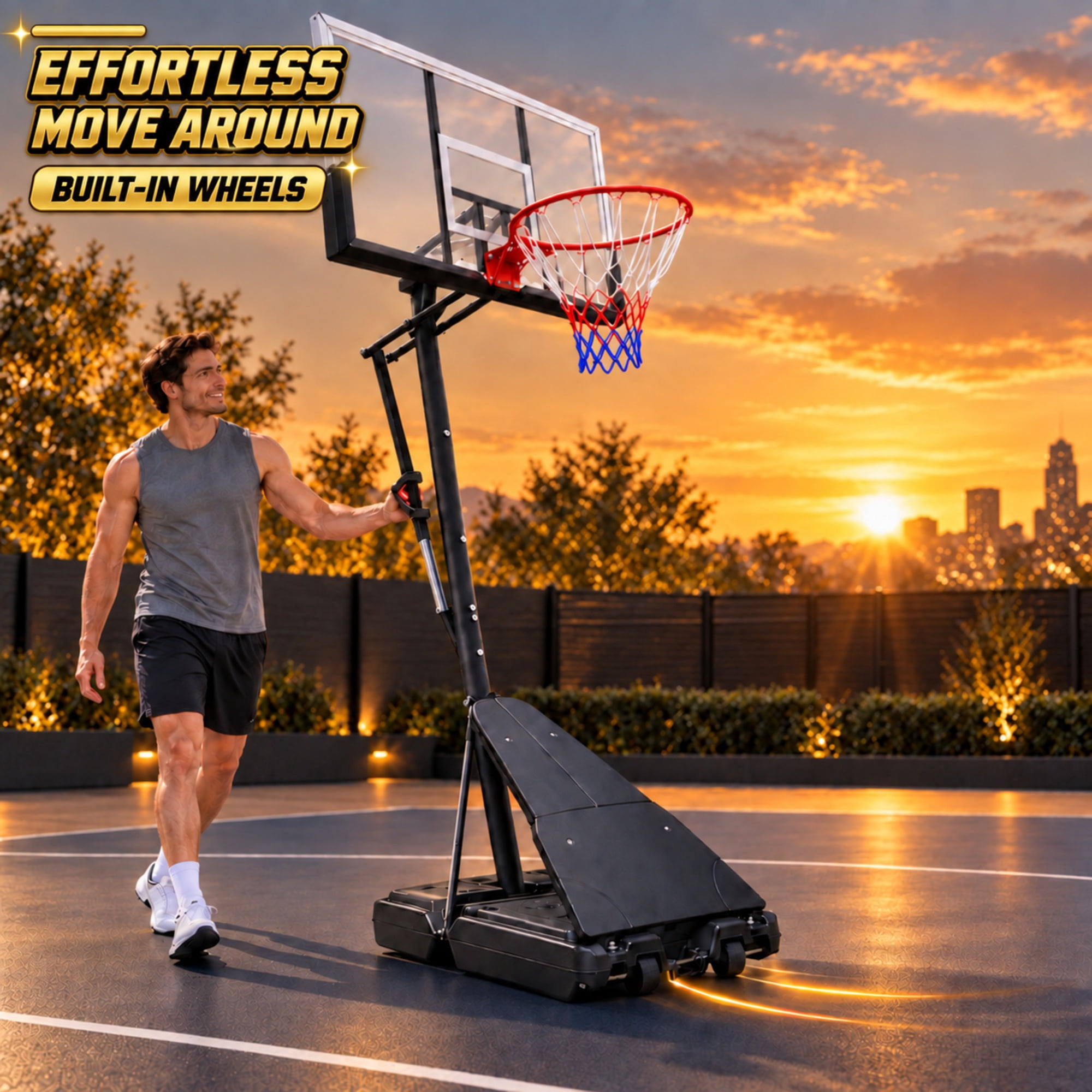 SUGIFT 54 in. Portable Basketball Hoop, Height Adjustable 7.5-10 ft