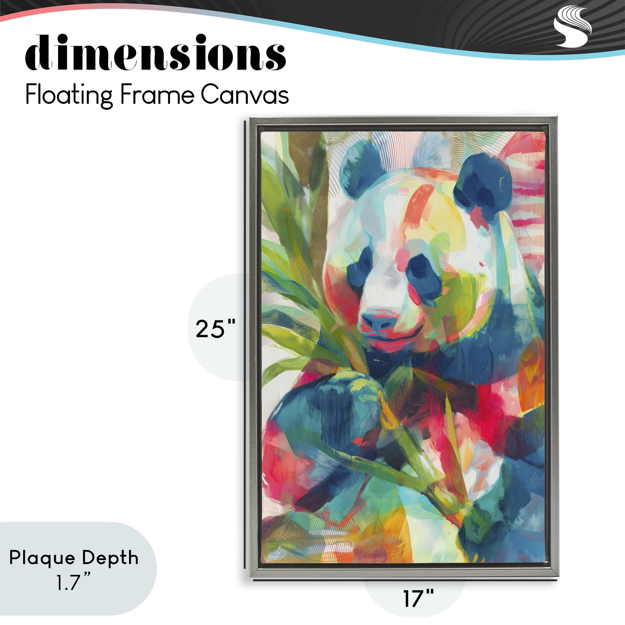 Stupell Industries Expressive Panda In Bloom Gray Framed Floater Canvas Wall Art, design by Chromatic Storm Studio