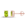 thumbnail image 2 of Decadence Rose Gold Plated 925 Sterling Silver 6x4mm Emerald Cut Natural Green Peridot August Birthstone Screwback Stud Earrings, 2 of 7