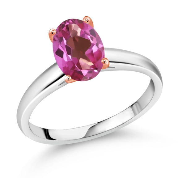 Gem Stone King 2.20 Ct Pink Mystic Topaz 925 Silver and 10K Rose Gold Ring Ring (Size 9)