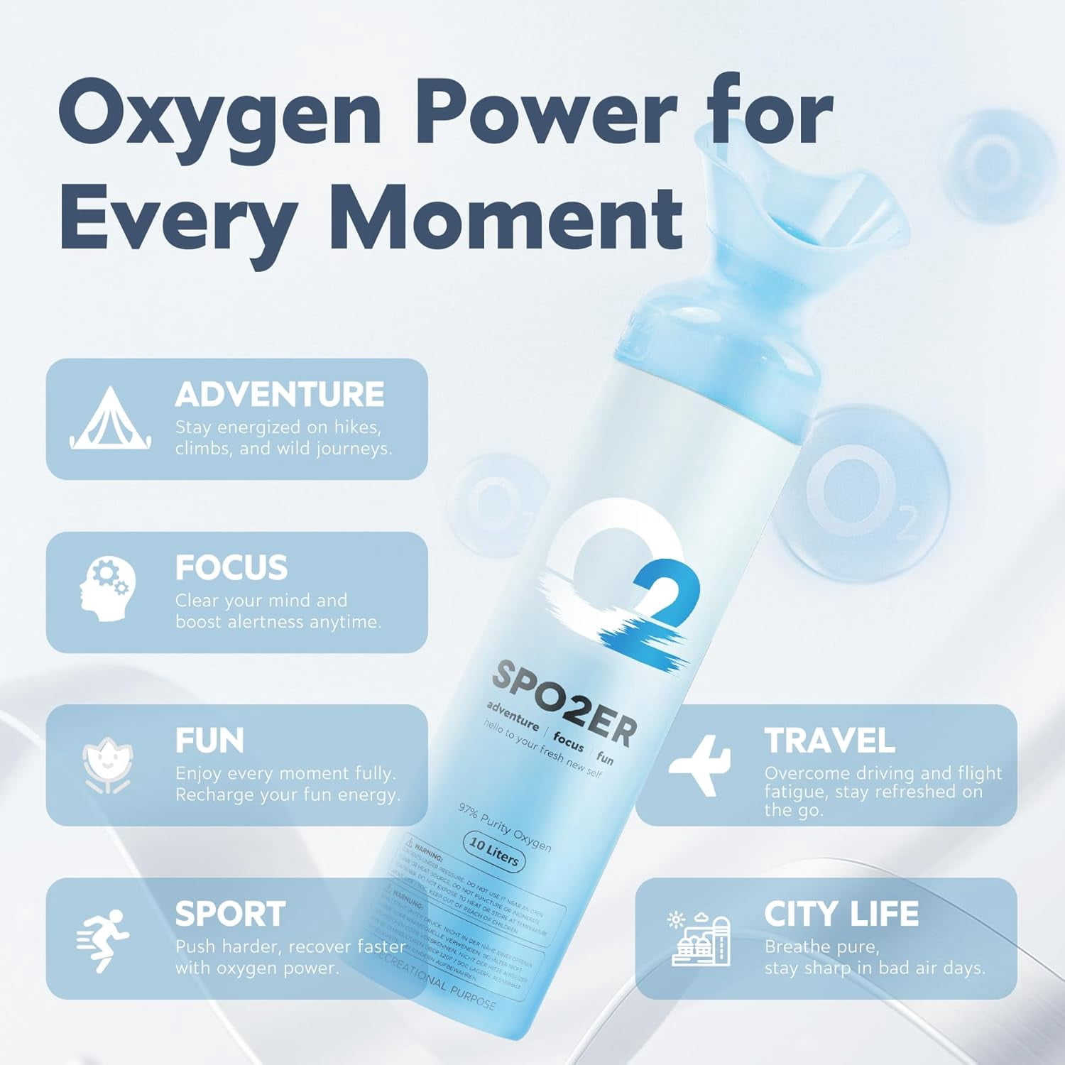 Spozer Oxygen Can - 97% Pure O2, 10L Oxygen Cylinder for Sports, Exercise & Altitude, 3 pack for Home Use