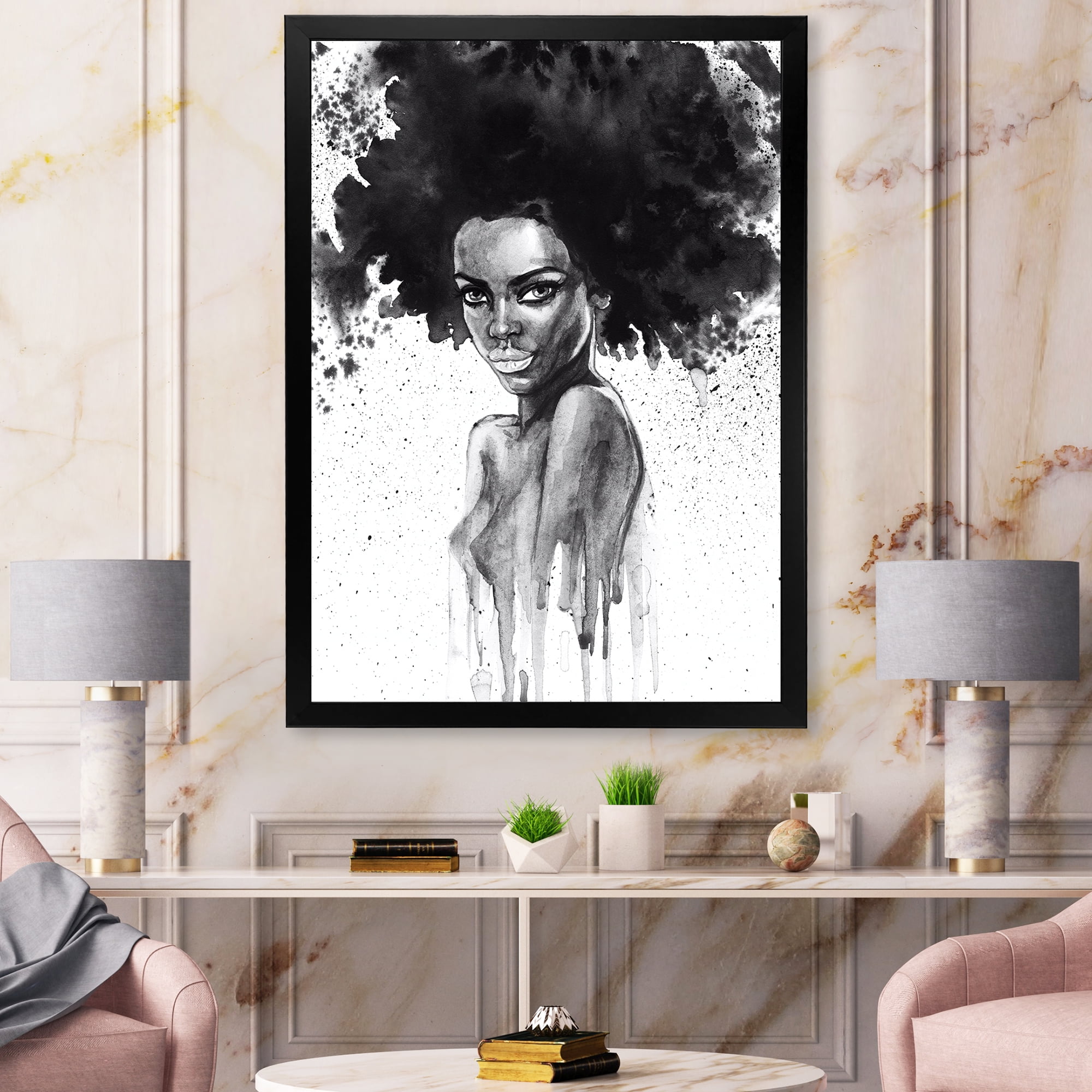 Designart 'Black and White Portrait of African American Woman III' Modern Framed Art Print