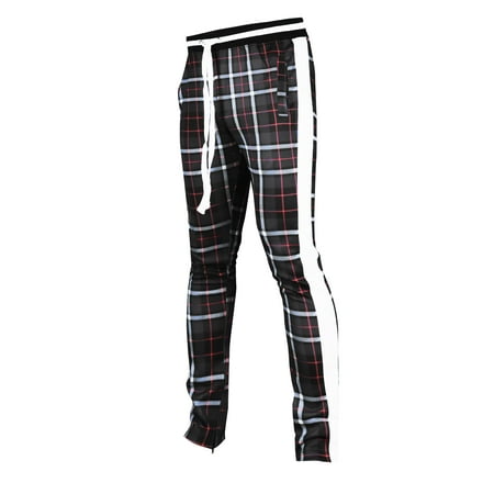 SCREENSHOT-P41902 Mens Hip Hop Premium Slim Fit Track Pants - Athletic Jogger Checker Pattern Print Taping Bottoms-Charcoal-3XLarge