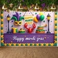 thumbnail image 3 of Colorful Balloons Mardi Gras Banner Feather Mask Carnival Display Gold Sequins Purple Green Yellow Festive Backdrop for Mardi Gras Party Carnival Celebration Festival Decoration, 3 of 9