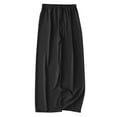 thumbnail image 3 of USNSM Women's Wide Leg Pants Solid Color Elastic Waist Ice Silk Flowy Pants Casual Loose Drawstring Straight Pants Black L, 3 of 6