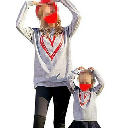 

EYIIYE Valentine s Day Family Matching Parent-Child Sweatshirt Love Heart Print Round Collar Long Sleeve Pullover Tops