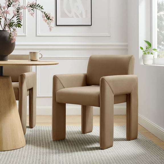 Daven Stain-Resistant Performance Velvet Dining Armchair in Taupe