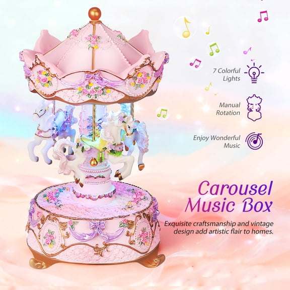 Carousel Music Box, 7.8" Rotate Christmas Music Box for Home Room Decor