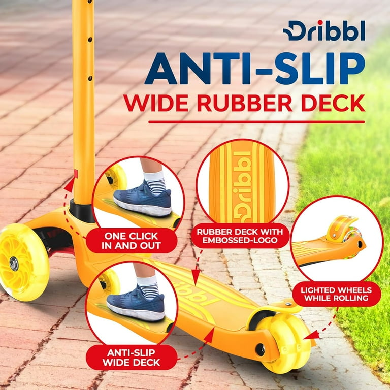 Dribbl 3-Wheel Kids Scooter Orange - Adjustable Handlebar, Anti