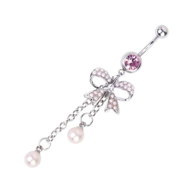 Anillo de Ombligo Sunnimix Crystal Barbell Butterfly Bow Pearl