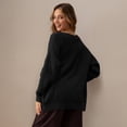 thumbnail image 5 of QUALFORT 100% Cotton Cardigan Sweaters for Women, V Neck Button Down Chunky Knit Cozy Relaxed Fit Sweater Cardigan, Black L, 5 of 9