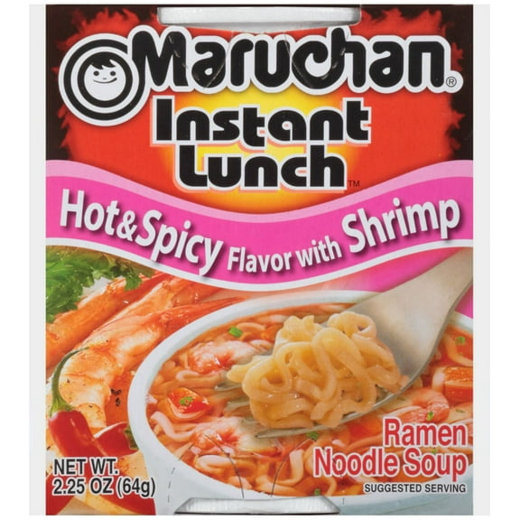 NoodleXus Instant Lunch Hot & Spicy Shrimp Flavor Noodle Soup, 2.25 oz Shelf Stable Cup (pack of 2)