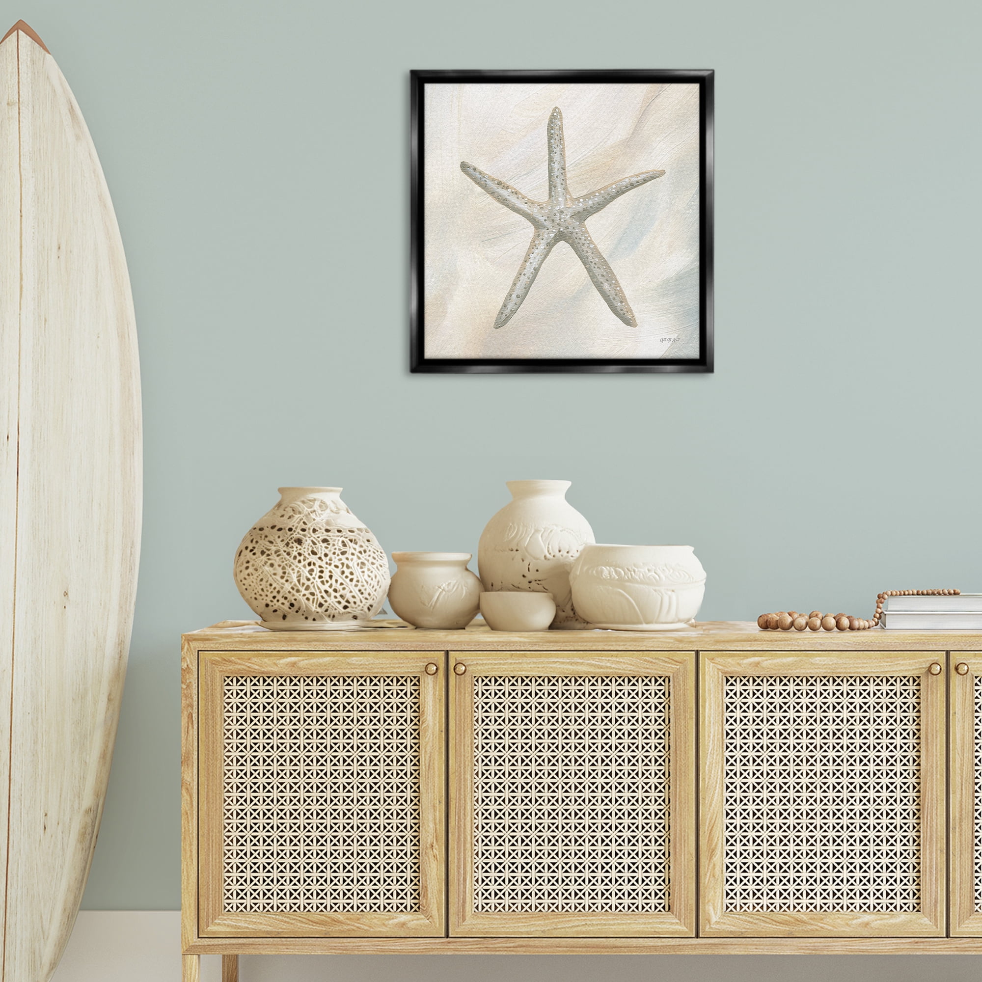 Stupell Industries Minimal Beige Starfish Coastal Painting Black Floater Framed Canvas Art Print Wall Art, 25 x 25