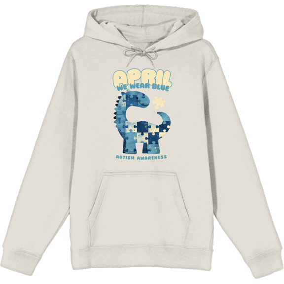 Autism Awareness Blue Dino Puzzle Icon Adult Sand Long Sleeve Hoodie-Medium