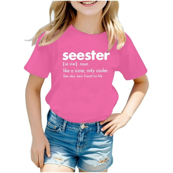 LUOGENLI T Shirt for Girls Fashion Children Kids Boys Girls Summer Short Sleeve Letter Printed Shirt Blouse Top Casual Tc Clothes Pencil Shirts for Girls Knee Length 5-6 Years