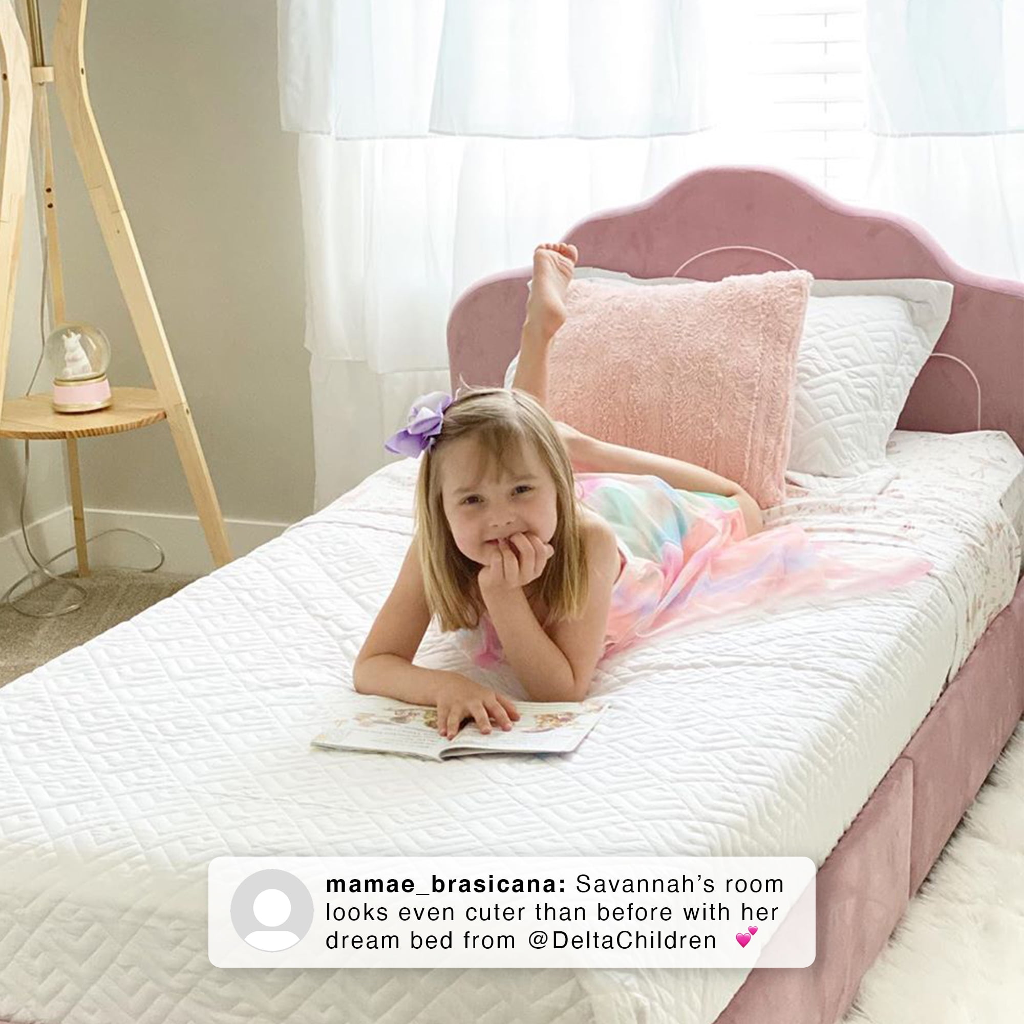 Delta Children Upholstered Twin Bed, Rose Pink