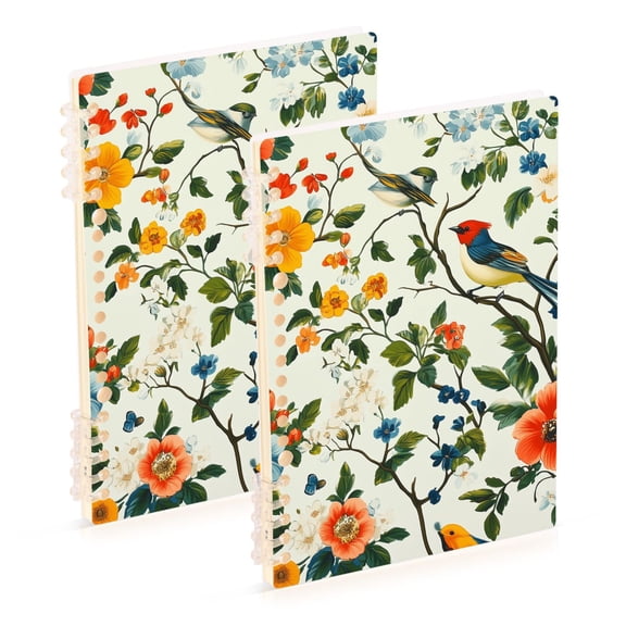 FORMRS 1-Subject Spiral Notebook 8" x 5" College Ruled 60 Refillable Sheet A5 Hard Cover, 2 Pack, Green Floral Pattern