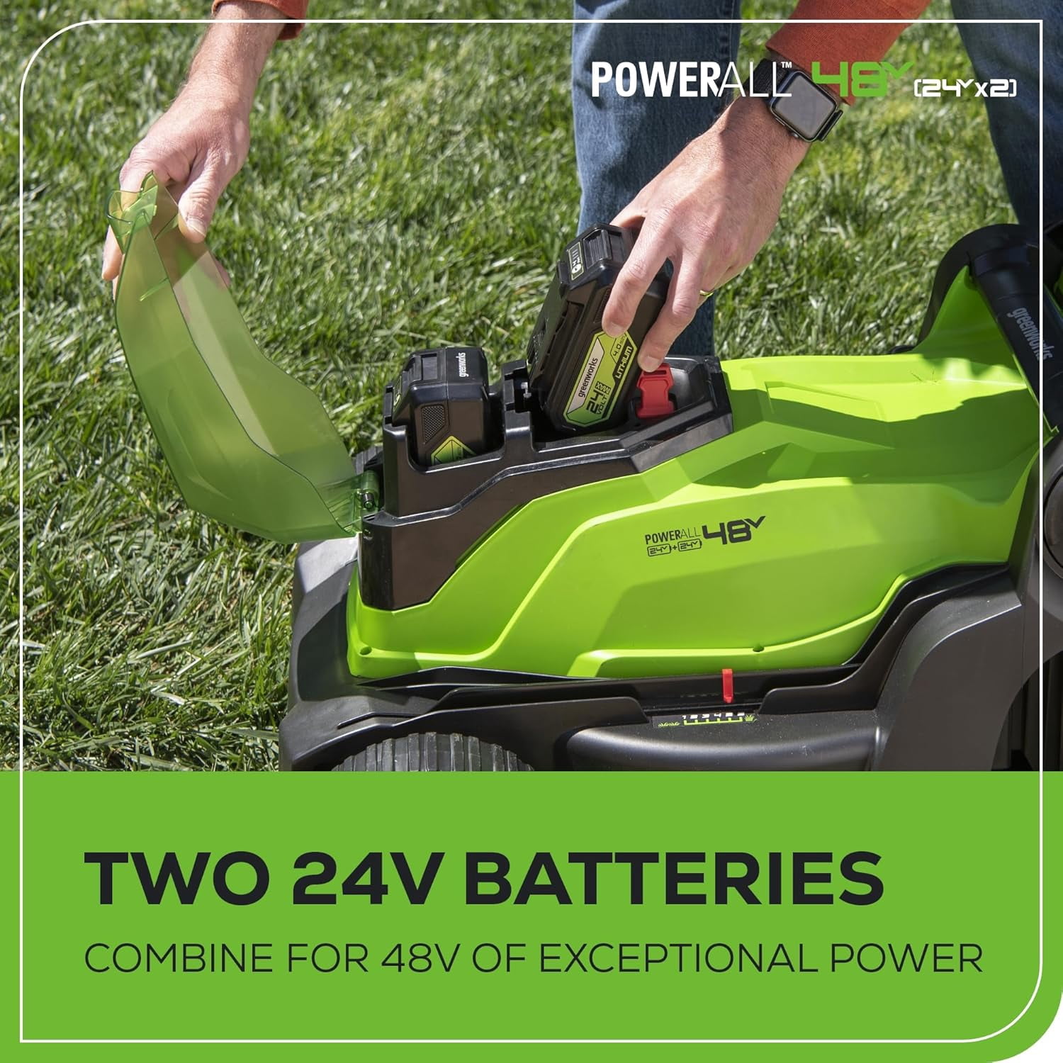 Greenworks 48V (24V x 2) 17" Brushless Cordless Push Lawn Mower, Includes (2) 4.0Ah Batteries and Dual Port Rapid Charger (200+ Compatible Tools, 45-Min Runtime)