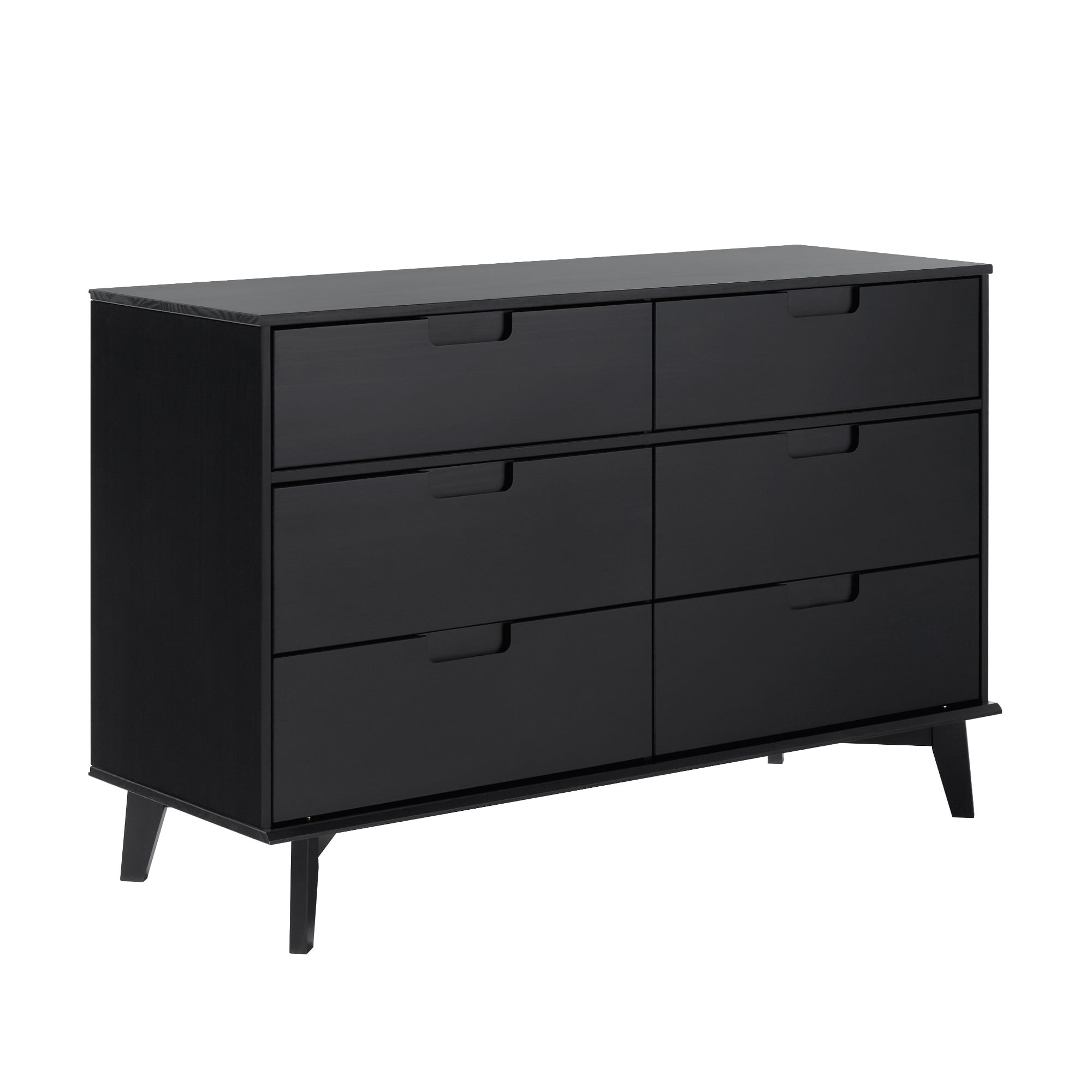 Walker Edison Mid-Century Modern 6-Drawer Solid Wood Dresser, Black
