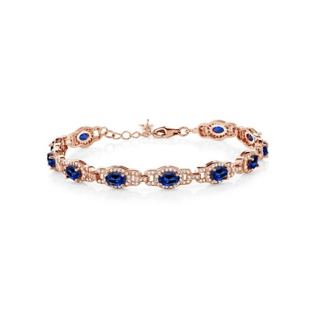 18k Blue Sapphire Bracelet - 10.20 Ct Oval Blue Simulated Sapphire 18K Rose Gold Plated Silver Bracelet