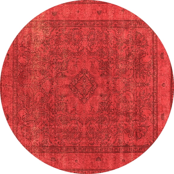 Ahgly Company Indoor Round Oriental Orange Industrial Area Rugs, 3' Round