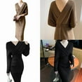 thumbnail image 2 of Yokua Women's Knitted Sweater Dresses Sexy Wrap V Neck Batwing Sleeve Bodycon Dress, 2 of 21