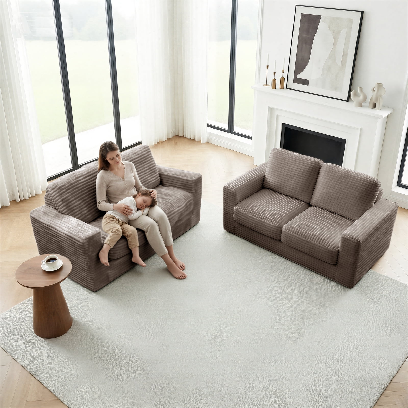 Kelyda 61''Boneless Loveseat Sofa, Modern Cloud Convertible Sofa Bed Couch Sleeper Chairs for Living Room Light Coffee