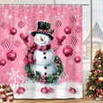 thumbnail image 2 of Pink Christmas Snowman Shower Curtain, Cute Winter Xmas Balls Wreath Bathroom Shower Curtains, Cute Winter Snowman New Year Holiday Decor Fabric Bath Curtain with Hooks, 70X72IN, 2 of 6