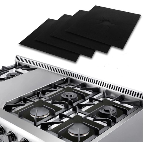 4 Pcs Gas Range Stove Top Burner Protector Reusable Liner Clean Non